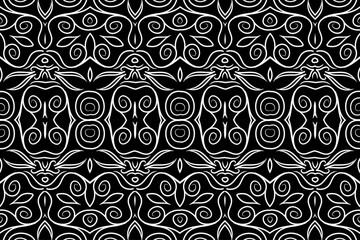 Luxurious Black and white background frame batik ethnic dayak ornament for presentation template 