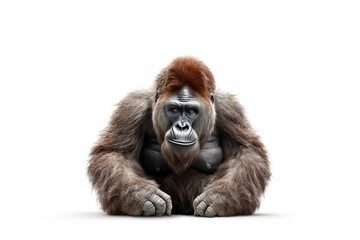 Fototapeta premium Delikatne spojrzenie: Spokojny portret orangutana, szympans na białym tle