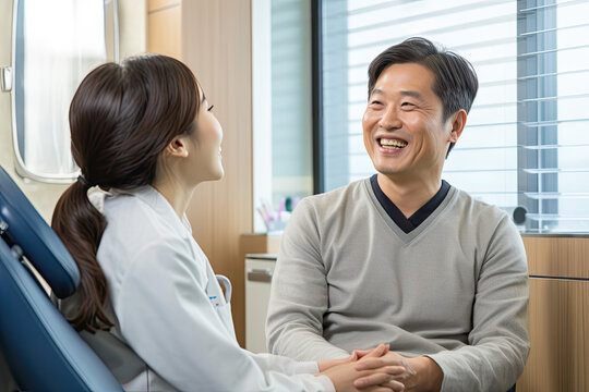 Korean Woman talk to dentist in dental clinic