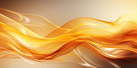 Gold and white abstract background with transparent shiny wave, 3D illustration.