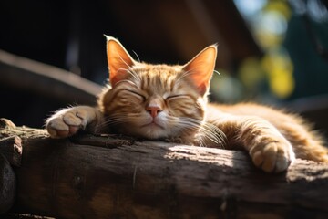 close up of cat sleeping outdoors