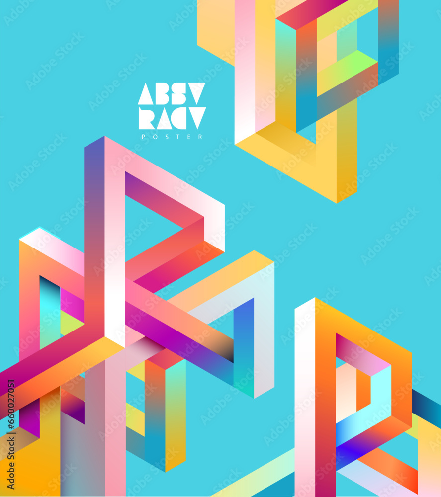 Poster isometric impossible colorful lines. abstract geometric background. vector design elements.bright ve