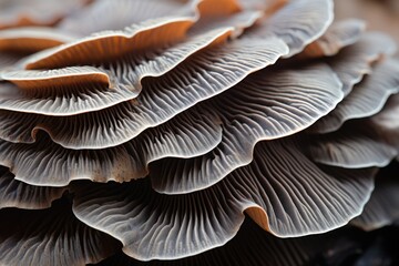 closeup of portabella mushroom gills - obrazy, fototapety, plakaty