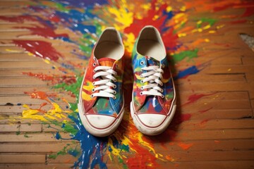 hand-painted canvas shoes on floor