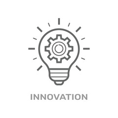 Light bulb, electronics, gear, rays. Creative solutions in electronic technologies. Vector linear icon isolated on white background. Editable Stroke. EPS 10