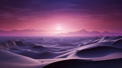 desert landscape with sand dunes and magenta gradient starry sky. scenic modern background.