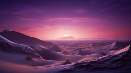 desert landscape with sand dunes and magenta gradient starry sky. scenic modern background.