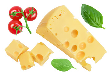 piece of cheese isolated on white background . Top view. Flat lay