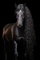 Obraz na płótnie Canvas friesian horse standing black background