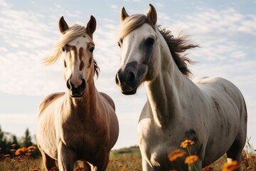 Obraz na płótnie Canvas funny horses on meadow