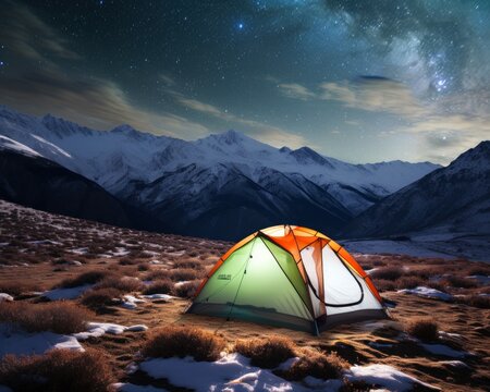 illuminated tent on mount whitney at night, eastern sierras, california, usa