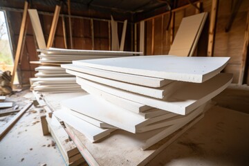 Obraz na płótnie Canvas stack of gypsum boards in a home renovation site
