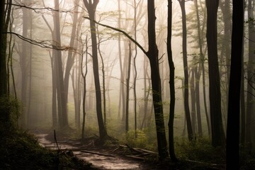 Obraz premium peaceful woods of smoky mountain in early morning fog