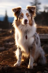 red merle border collie on ranch,