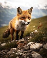 Naklejka na ściany i meble small fox portraits on hillside