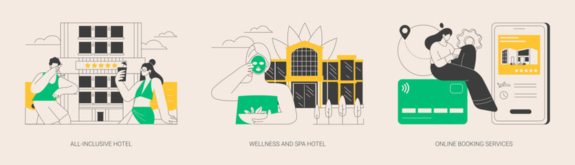 Hospitality industry abstract concept vector illustrations.