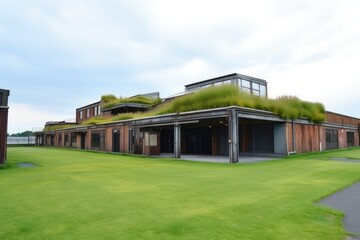 reclaimed factory building with grass rooftop