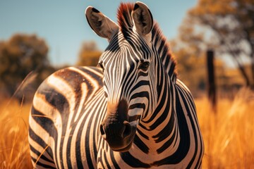 Obraz premium zebra standing on brown grass field