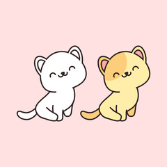 Cute kitten smiling kawaii kitten and kitten for coloring page