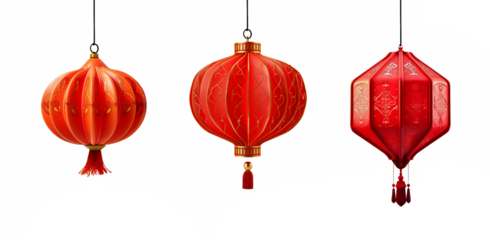 Chinese lantern set isolated on a transparent background.