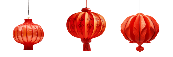 Chinese lantern set isolated on a transparent background.