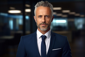 Fototapeta premium Confident CEO Middle-aged Businessman Leading with Assurance in Office Setting. created with Generative AI