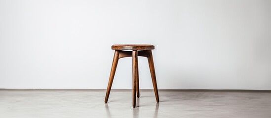 Backless stool made of dark brown wood isolated on white background