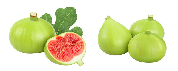Ripe green fig fruit isolated on white background with full depth of field