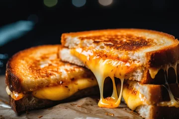 Tuinposter Close up of a melted cheese toast sandwich © Geber86