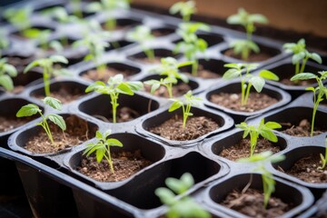 seeds being transplanted into biodegradable pots