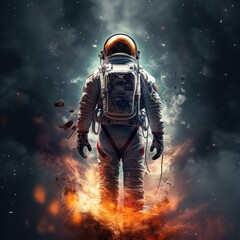 astronaut in space with his back turned in high quality