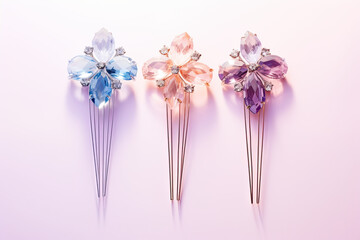 close up of crystal hairpins