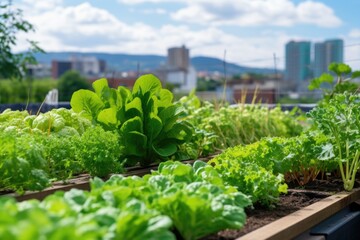 urban agricultural green rooftop with assorted vegetables
