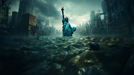 Fototapeta premium Big City chaos because of flooded water