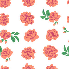 Cute vector pattern with roses on white background. Spring simple flowers pattern. Vector illustration