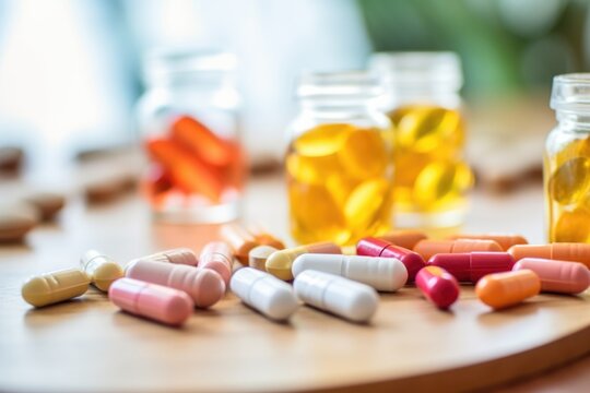 macro shot of multivitamins and mineral supplements on a table