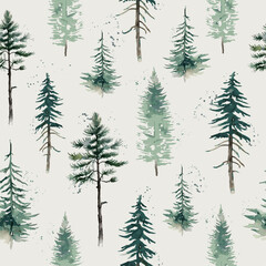 Seamless Forest Pattern In Watercolor Style