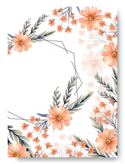 Elegant peach daisy flower on border wedding invitation card template.
