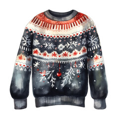 Ugly Christmas sweater, fair isle, in black color tones. knitted sweater isolated on white