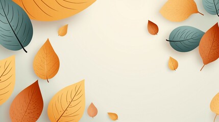 Creative autumn background with simple leaves and pastel texture. Leaf fall. Vector illustration - obrazy, fototapety, plakaty