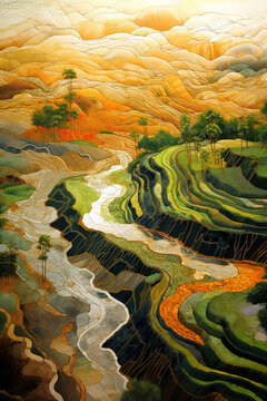 Serenity in Nature: A Landscape of Mountainous Rice Terraces © Moon