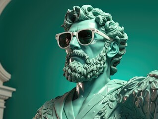 Greek statue wearing glasses and street wear 
