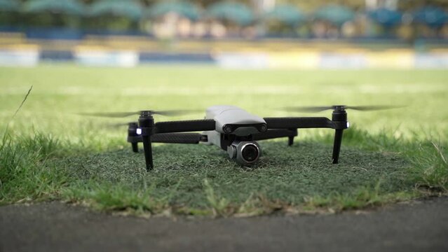 Drone Takes Flight with Blurred Propellers in Action, Dynamic Drone Motion, Drone in Flight, Take off off a Drone flight