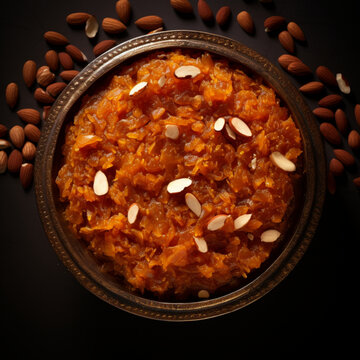 photoshoot of singhara halwa placed in a round plate, top angle perspective