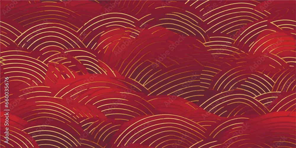 Poster luxury red gold background pattern seamless geometric line circle wave abstract design vector. chris