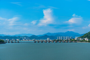 Guangdong Chaozhou city China Xiangzi Bridge.Sunrise Scenery of Guangji Bridge