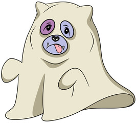A dog ghost in a cloak is pretending to trick people.