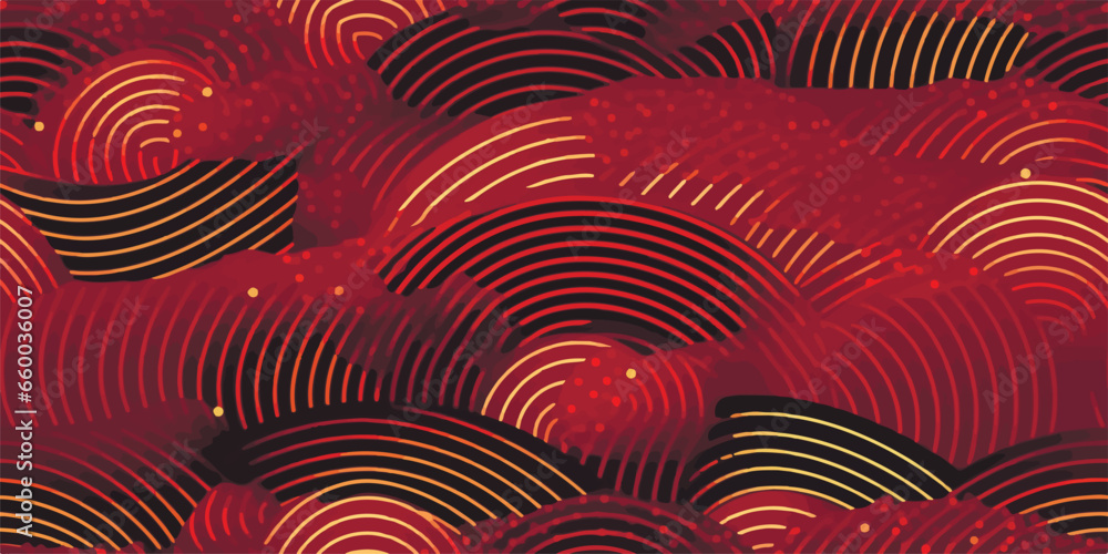 Poster luxury red gold background pattern seamless geometric line circle wave abstract design vector. chris
