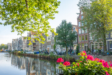 Spring Flowers and Sunny Day on the Amsterdam Canal