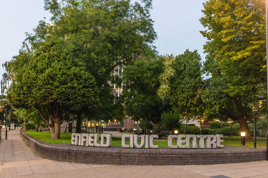 Enfield Civic Centre is a municipal building in Silver Street, Enfield, London. It is the headquarters of Enfield London Borough Council. Shot 6 October 2023.